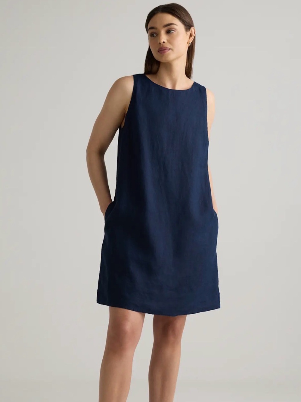 Quince 100% European Linen Tank Mini Dress Deep Navy